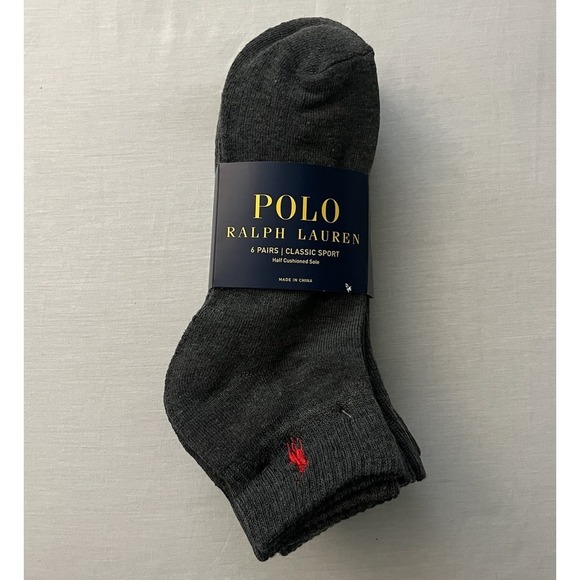 Polo by Ralph Lauren Other - Polo Ralph Lauren Socks 6 Pairs Gray Red Classic Sport Ankle Cushioned‎ N…